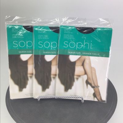 Lot of 3 Sophi Pantyhose Day Sheer Reinforced Toe Black Queen NEW SHIPS FREE